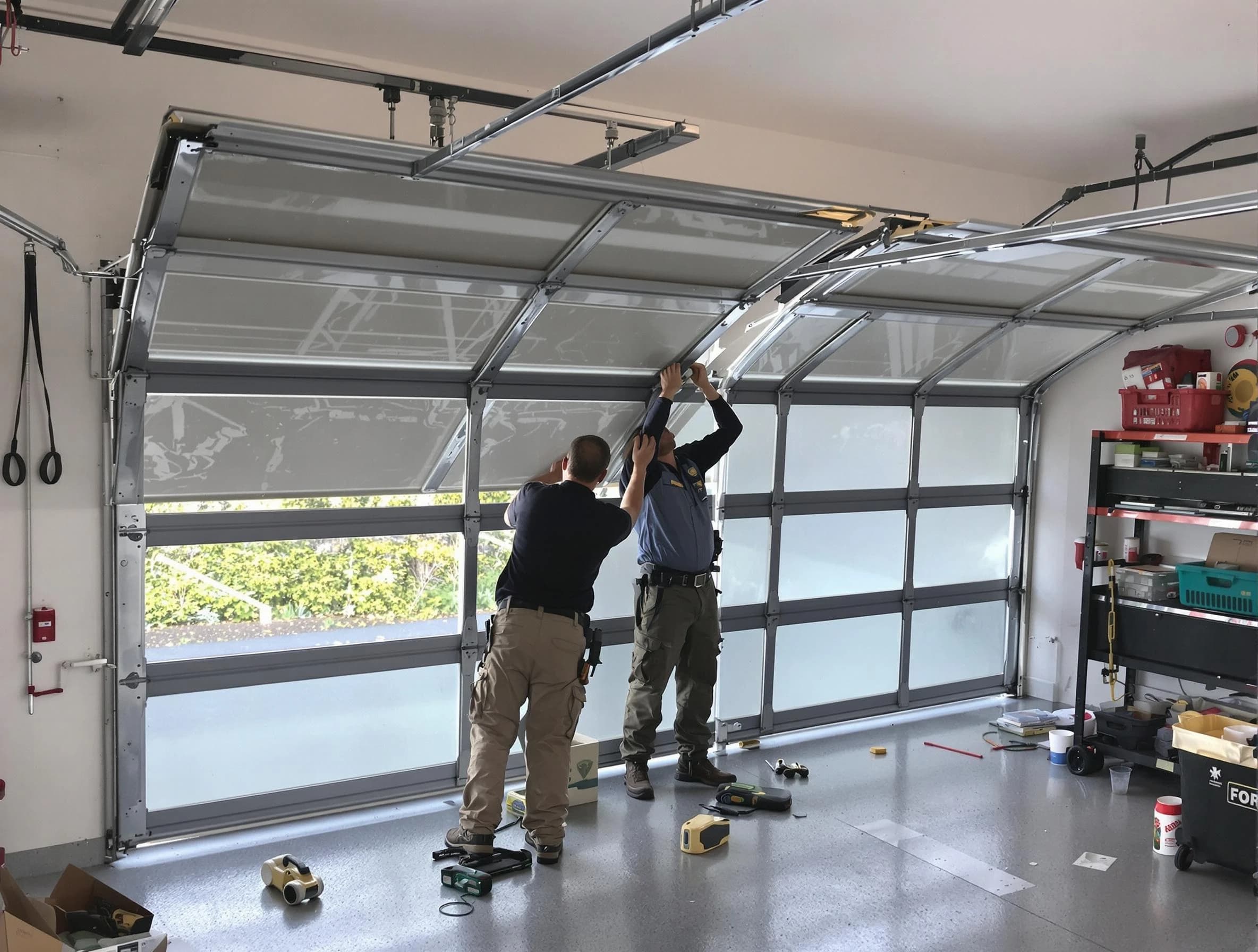 Peoria Garage Door Repair expert performing precise panel replacement on Peoria garage door