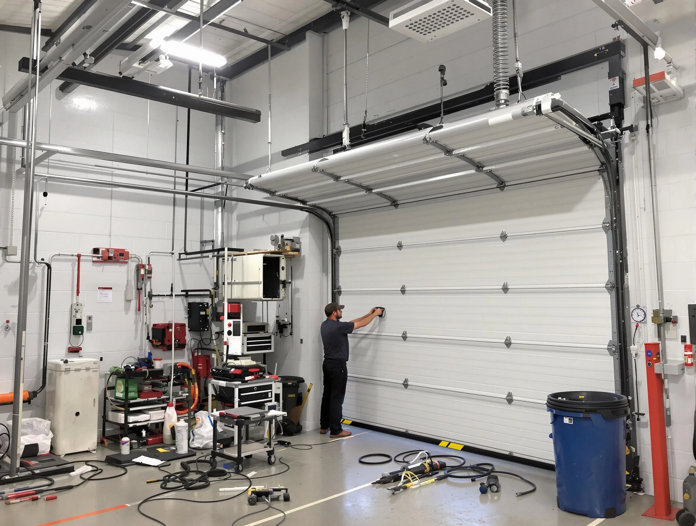Peoria Garage Door Repair certified technician performing commercial door repair at a Peoria business facility