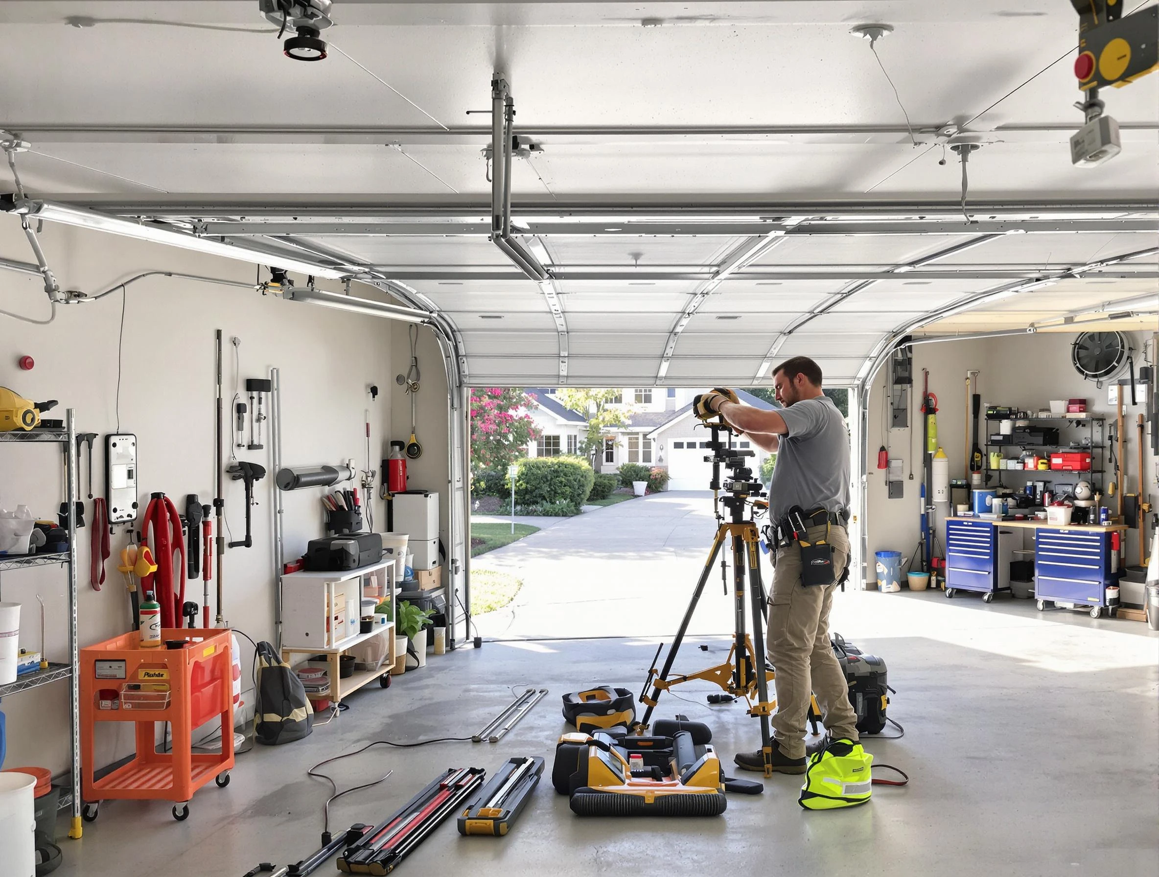 Peoria Garage Door Repair specialist performing laser-guided track alignment in Peoria